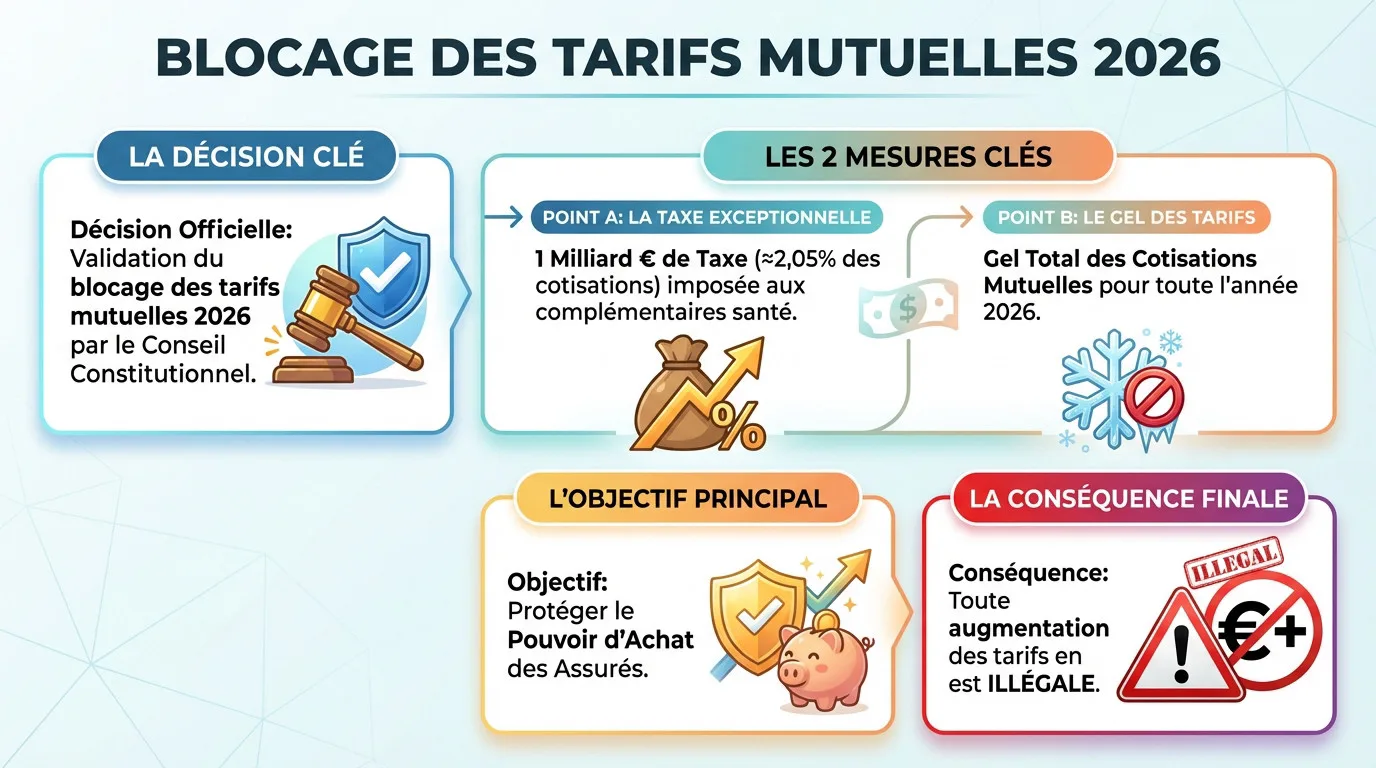 Infographie expliquant le gel des tarifs des mutuelles validé pour 2026