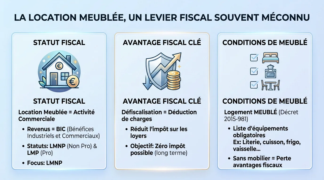 Appartement meublé moderne illustrant la défiscalisation en location meublée